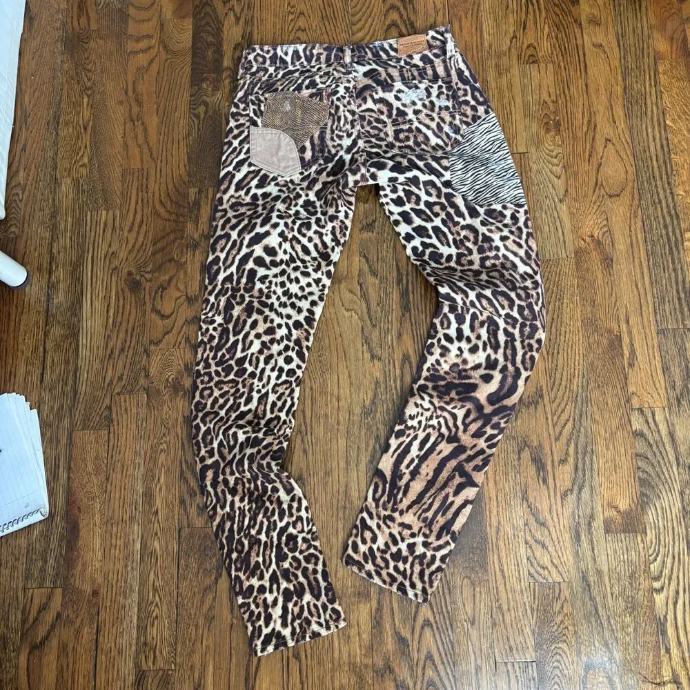 Ralph Lauren Denim & Supply Leopard Patchwork Skinny Jeans Low Rise Size 27